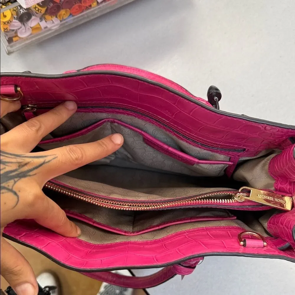 Michael Kors pink Crocodile-Embossed Satchel Dillon bag